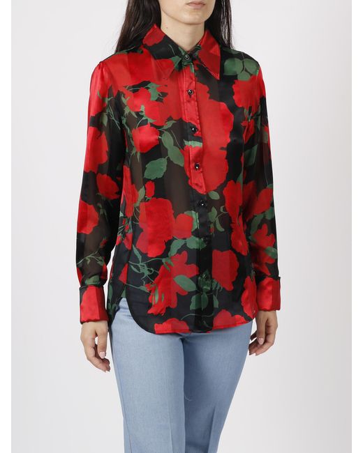 Womens Clothing Tops Shirts Saint Laurent Silk Floral Print Shirt in Red 