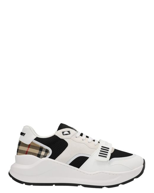 Burberry White Ramsey Check-print Cotton And Leather Low-top Trainers for men