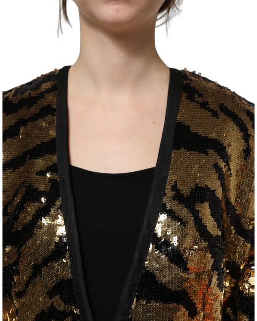 Dolce & Gabbana Black Sequin Tiger Stripe Blazer Jacket Polyester Silk Elastodiene Clothing