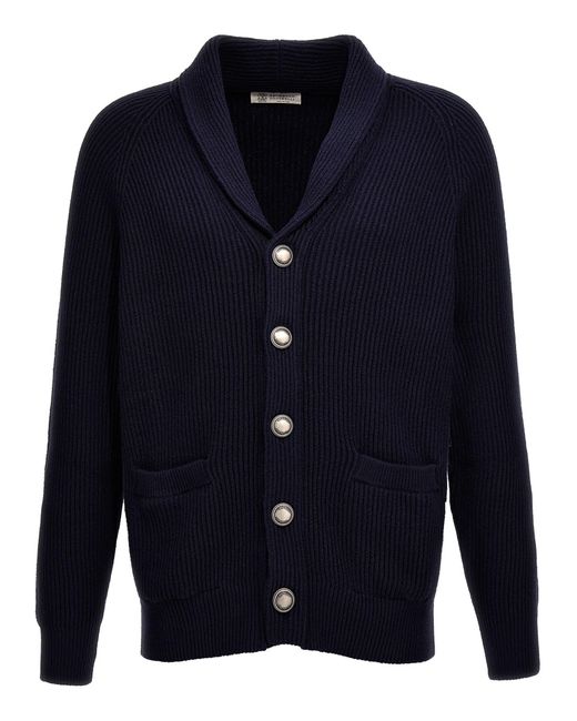 Brunello Cucinelli Blue Logo Buttons Cardigan Sweater, Cardigans for men
