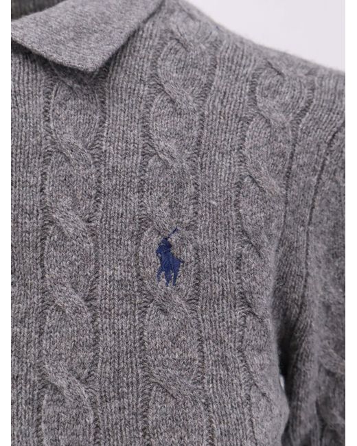 Polo Ralph Lauren Gray Cable Knit Wool And Cashmere Polo Sweater