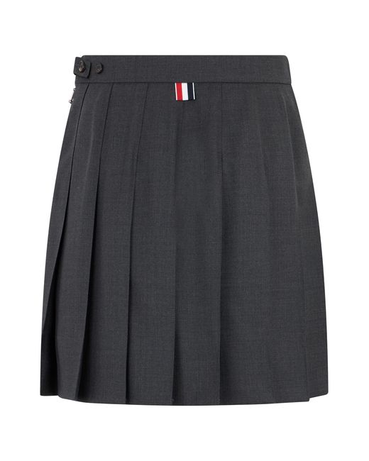 Thom Browne Gray Pleated Mini Skirt Wool
