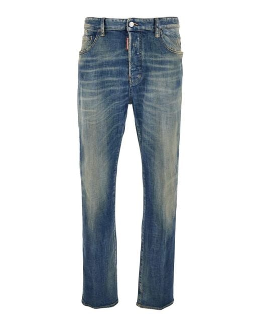DSquared² Blue Jeans With Logo Patch On The Rear And Distressed Effect for men