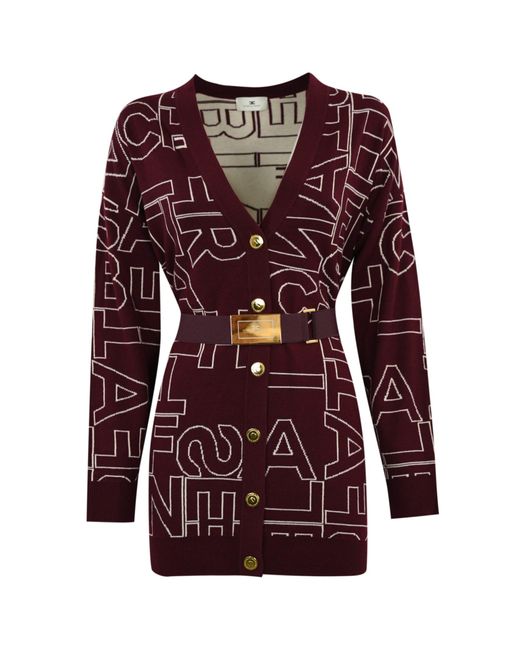 Elisabetta Franchi Red Wool Blend Cardigan With Lettering