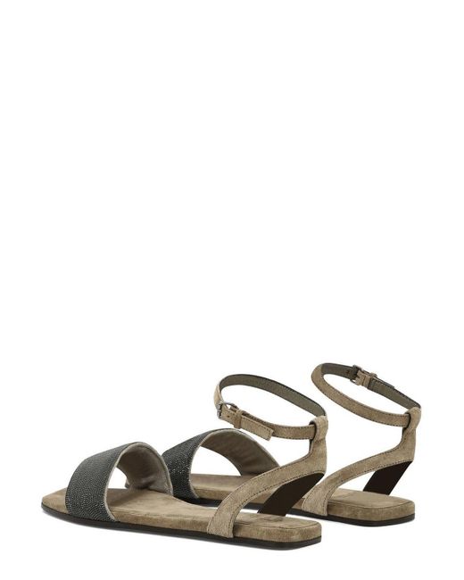 Brunello Cucinelli Black Embellished Open Toe Sandals