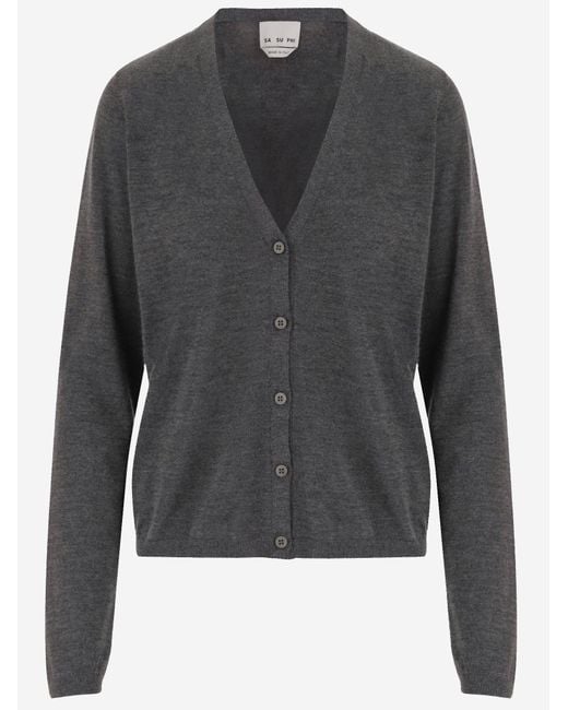 Sa Su Phi Gray Cardigan Cashmere And Silk