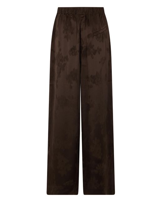 Ganni Brown Trousers, Satin Straight, Elastic Waistband Acetate Straight Trousers