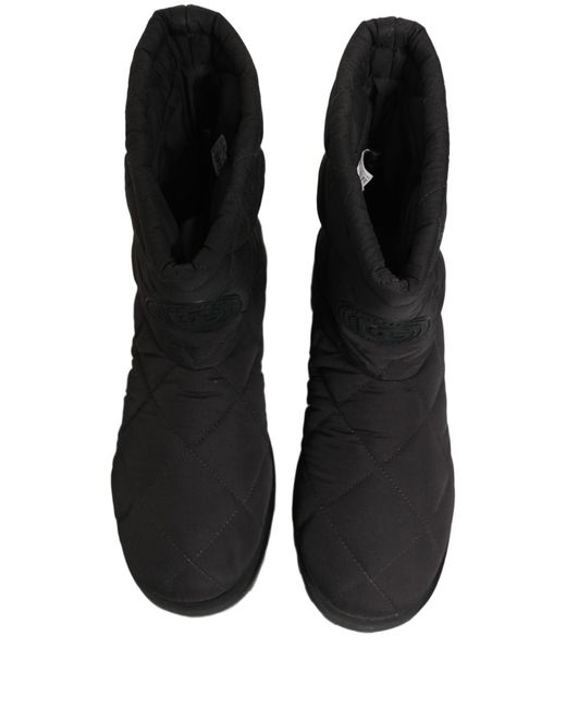 Dolce & Gabbana Black Quilted Effect Mid Calf Boots Shoes Polyester Viscose for men