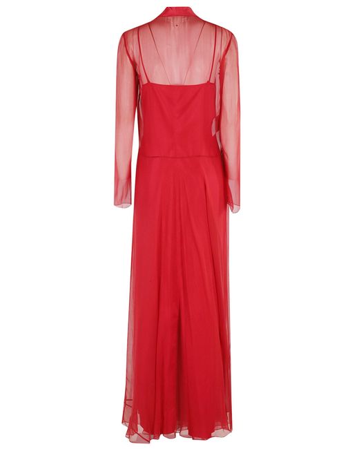 Alberta Ferretti Red Flowing Silk Maxi Dress With V-Neck