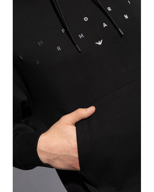 Emporio Armani Black Hoodie With Logo for men