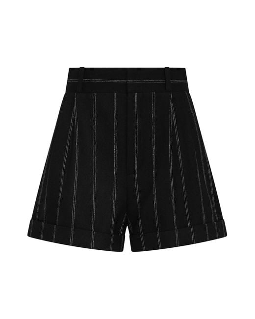 The Mannei Black Wool Pin-Striped Shorts
