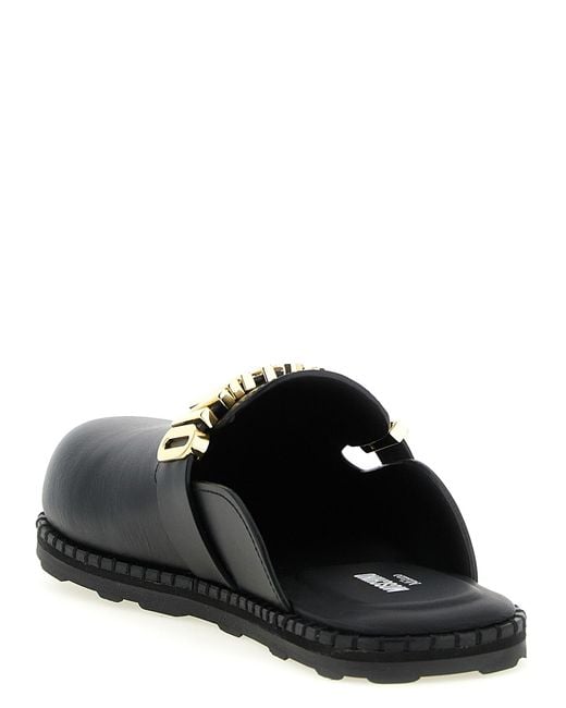 Moschino Black Leather Sabots