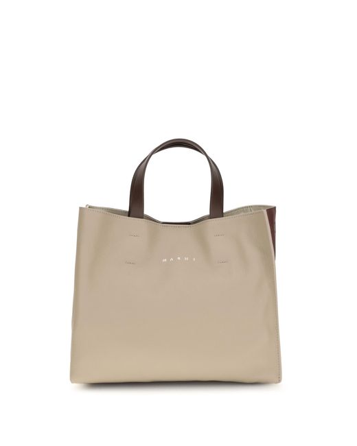 Marni Natural Museo Tote Bag Calf Leather Bos Taurus Shoulder