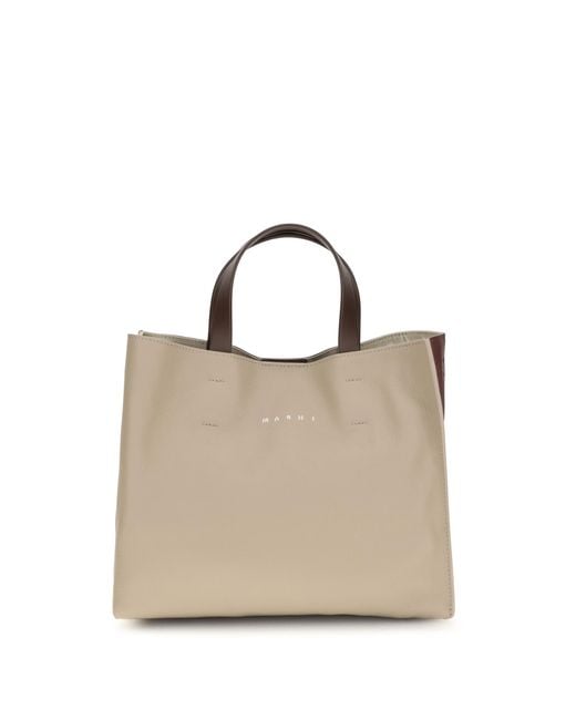 Marni Brown Tote Bag Museo Calf Leather Shoulder