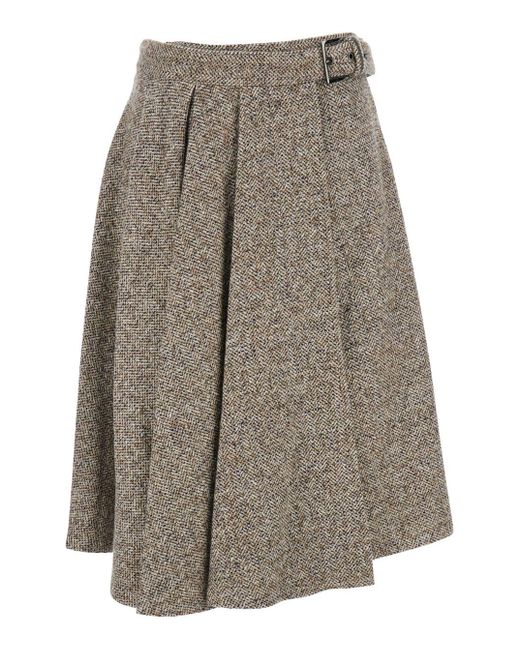 Brunello Cucinelli Gray Skirt With Belt And Pleated Details