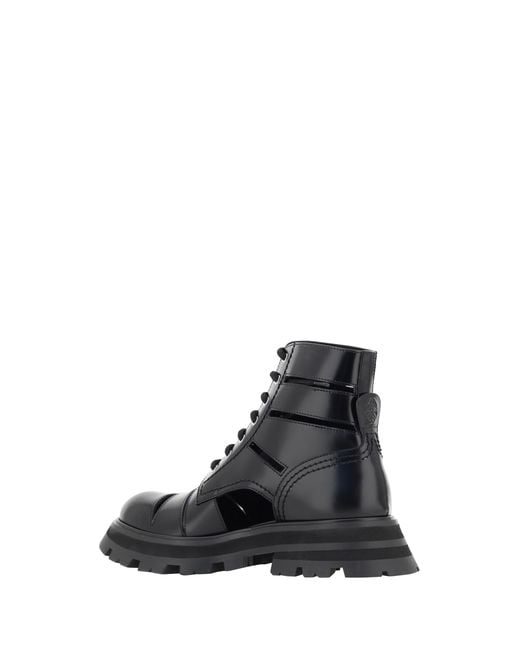 McQueen Black Ankle Boots Wander Combat Calf Leather