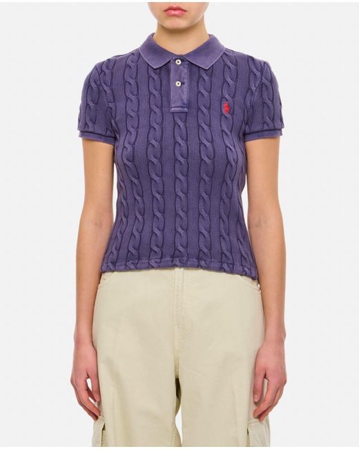 Polo Ralph Lauren Cable Knit Polo Shirt in Blue | Lyst