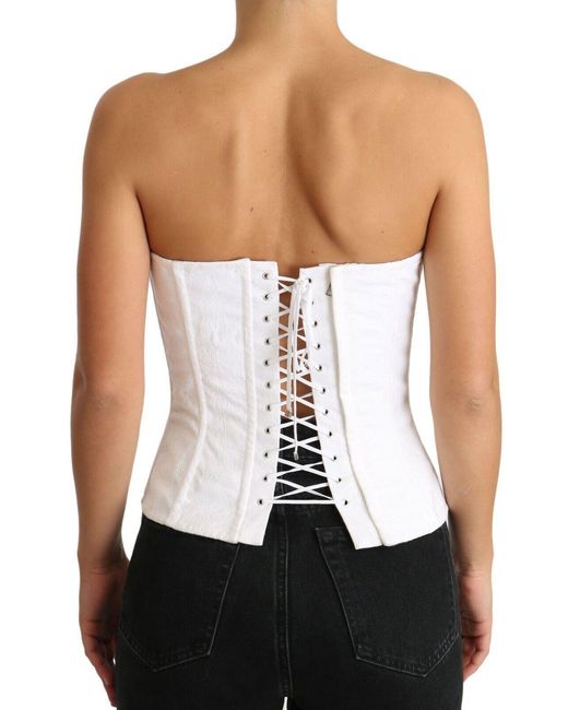 Dolce & Gabbana White Dolce Gabbana Palermo Bustier Cotton Top Corset