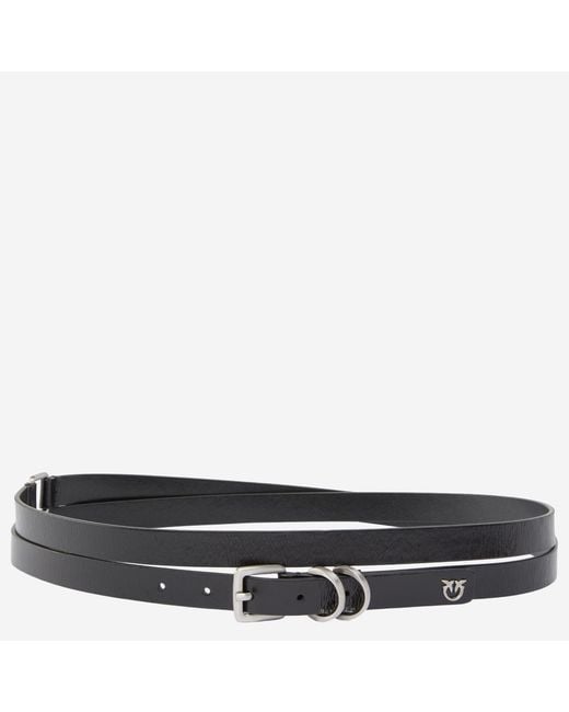 Pinko Black Leather Belt With Logo
