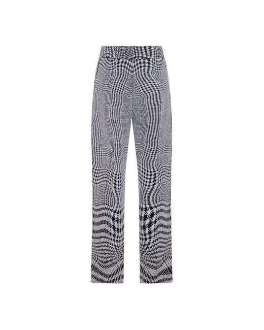 Burberry Gray Wraped Houndstooth Jacquard Wide-leg Trousers