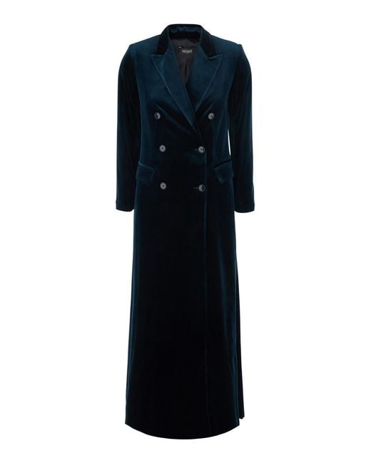 Le Plain Blue Jacket Double-Breasted Velvet Coat