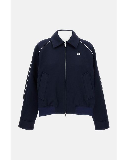 Wales Bonner Blue Cropped Full-Zip Jacket With Pointed Collar And Embroidered Logo