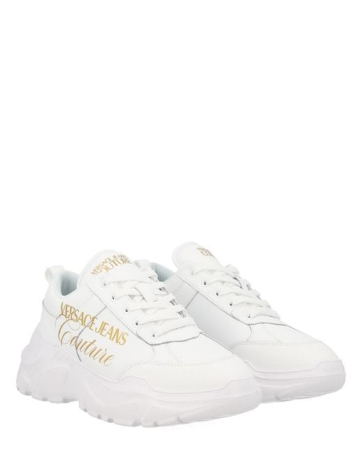 Versace Jeans Couture White Sneakers With Logo Leather Trainers