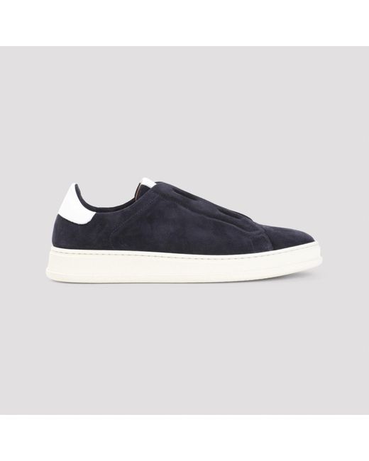 Kiton Blue Suede Calf Leather Sneakers for men