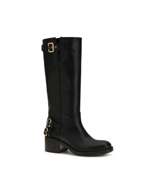 Chloé Black Calf Leather Bos Taurus Flat Boots