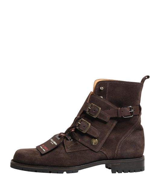 Dolce & Gabbana Brown Suede Leather Buckle Ankle Boots Shoes for men