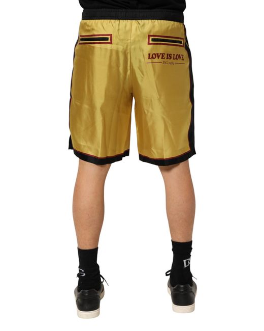 Dolce & Gabbana Yellow Floral Print Silk Bermuda Shorts for men