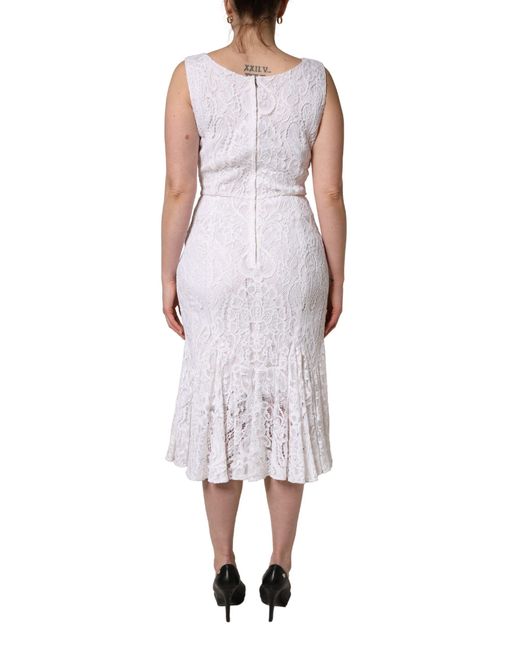 Dolce & Gabbana Blue Floral Lace Sleeveless Midi Dress Viscose Nylon