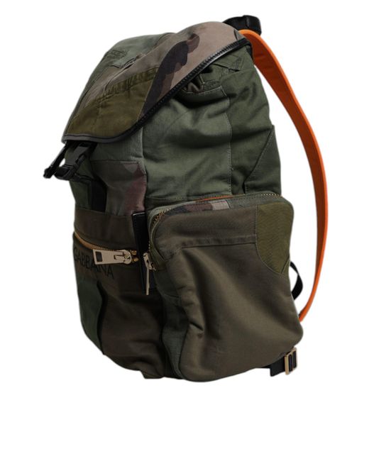 Dolce & Gabbana Multicolor Military Green Patchwork Rucksack Backpack Bag
