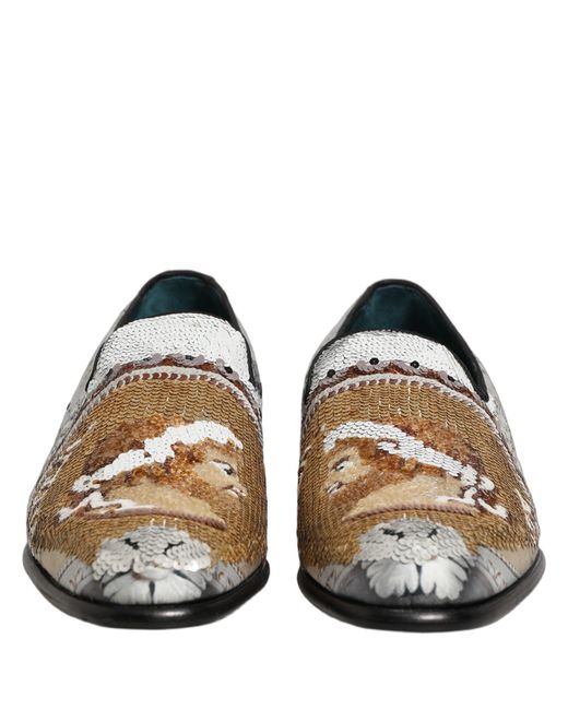 Dolce & Gabbana White Sequined Slip On Loafers Shoes Leather for men