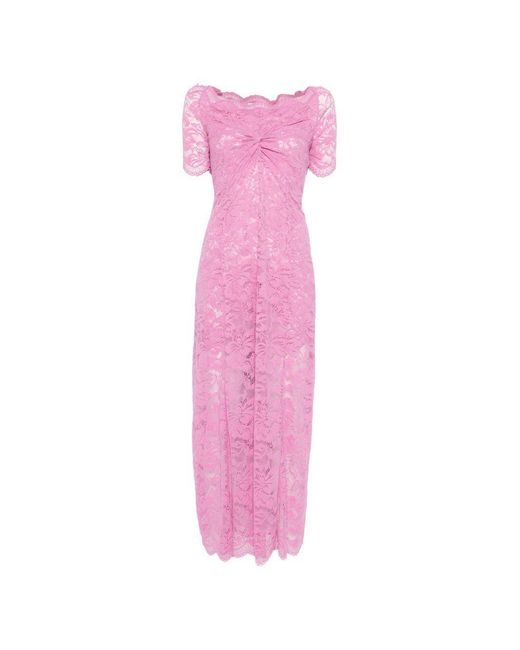 Rabanne Pink Long Off-The-Shoulder Dress