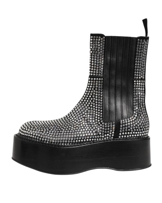 Dolce & Gabbana Black Crystal Strass Mid Calf Short Boots Shoes Se+Vi+Glass for men