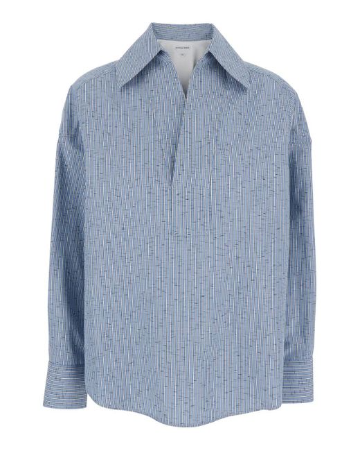 Bottega Veneta Blue Shirt With Deep Neckline On The Front And Long Sle