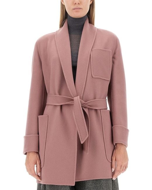 Max Mara Pink Jacket Belted Virgin Wool