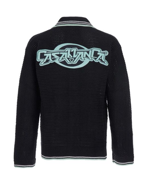 Casablanca Blue Cardigan With Logo Patch On The Front for men
