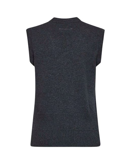 MM6 by Maison Margiela Black Wool-Blend Knit Vest Dark Melange