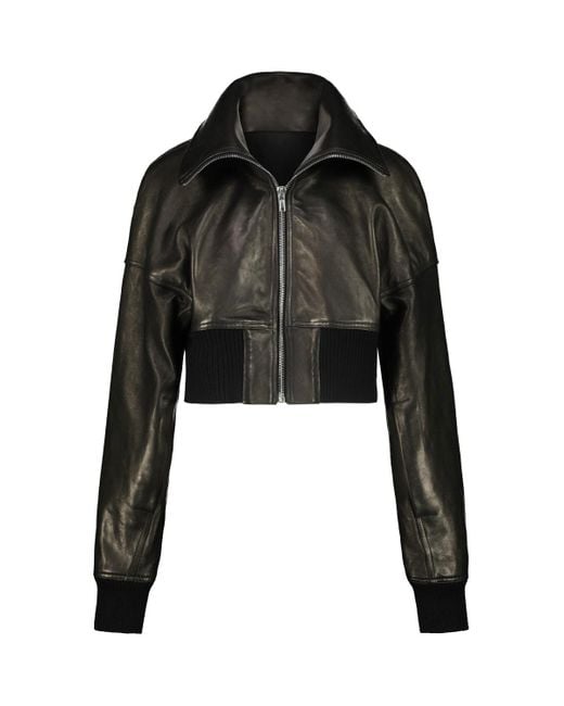 Rick Owens Black Cropped Padded Leather Jacket