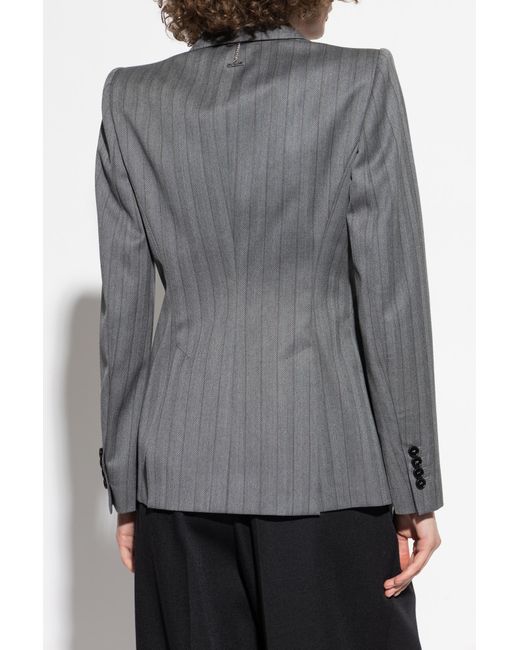 Alexander McQueen Gray Wool Blazer With Herringbone Pattern