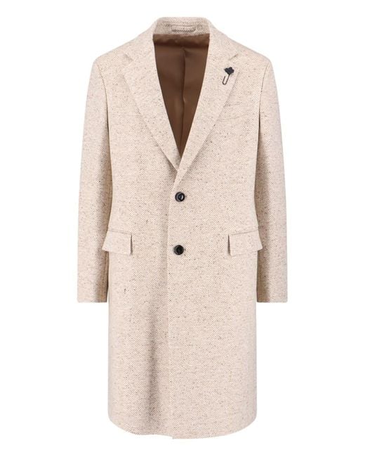 Lardini Natural Single-Breasted Virgin Wool Coat for men