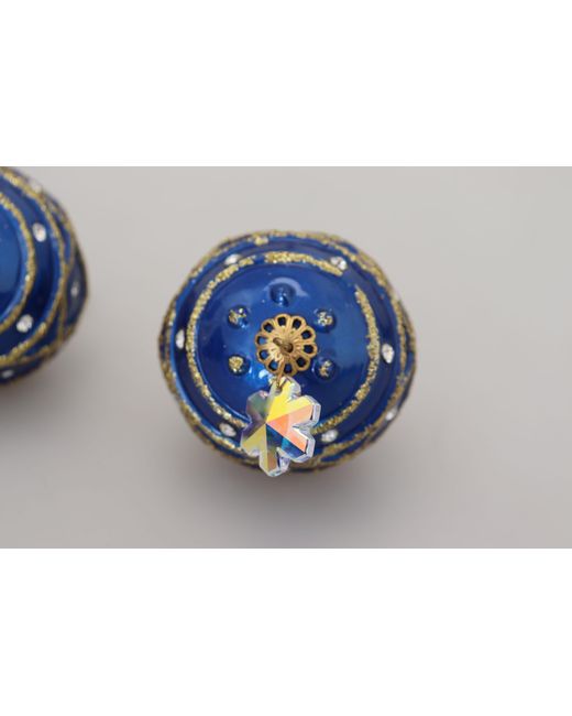 Dolce & Gabbana Blue Elegant Dangling Crystal Christmas Ball Earrings