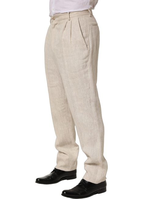 Dolce & Gabbana Natural Linen Tapered Dress Trouser Pants for men