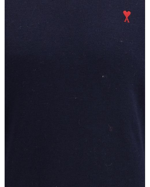 AMI Blue Pull Col Rond Ami De Coeur Cotton Knitwear for men