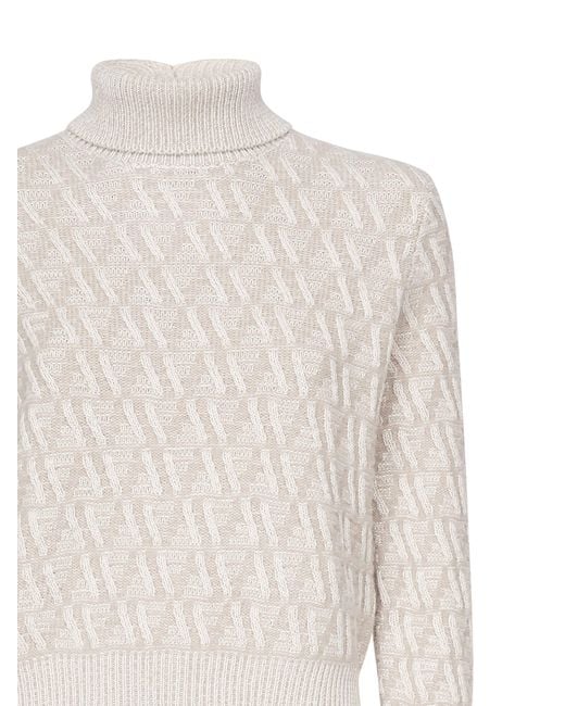 Fendi White Ff Wool And Cashmere Turtleneck
