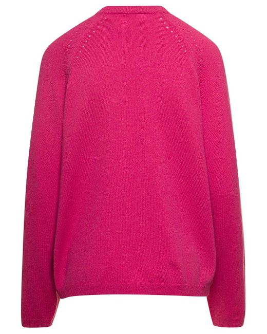 A.P.C. Pink 'rosanna' Fuchsia Crewneck Sweater With Perforated Details In Cotton And Cashmere Woman