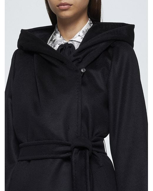 Max Mara Newmang Hooded Wool Coat in Black | Lyst