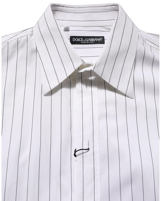 Dolce & Gabbana Gray Stripes Cotton Formal Dress Shirt for men